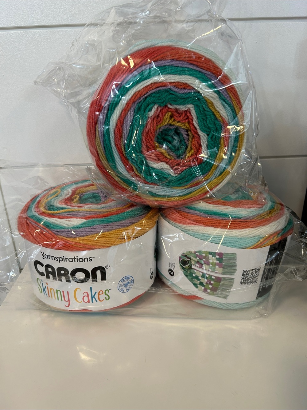3 Carin Skinny Cakes Multicolor Yarn - Coral, Teal, Yellow, Mint Spumoni